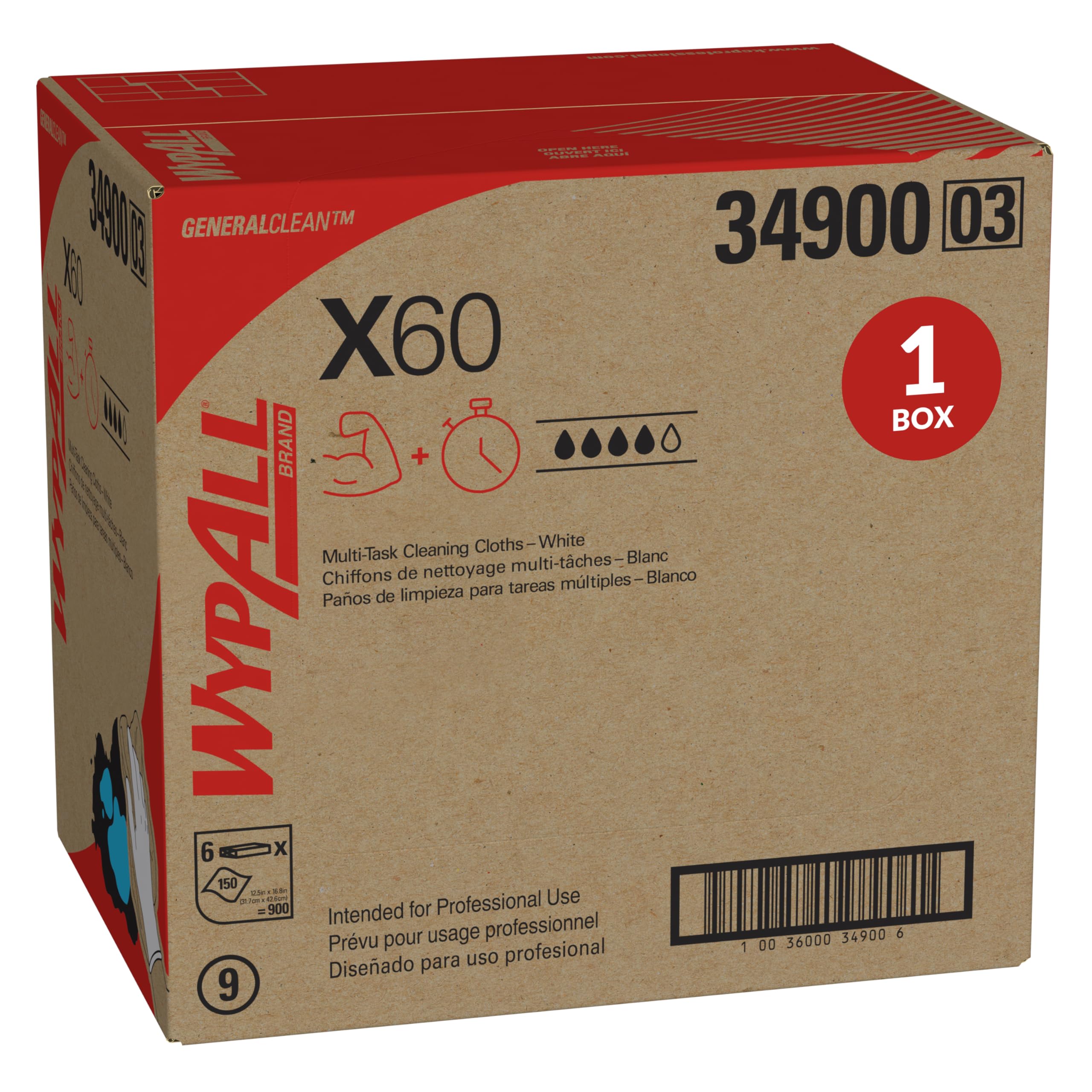 WypAll GeneralClean X60 Multi-Task Cleaning Cloths, 6 x 150 Towels (34900)