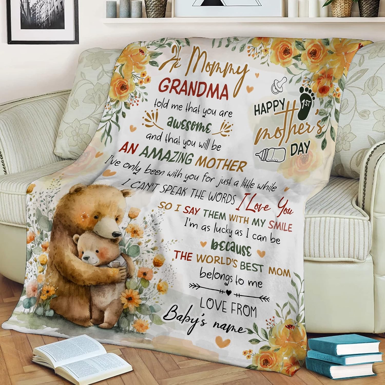 Personalized Hi Mommy Grandma Told Me That You're Awesome Blanket Happy First Mother's Day Funny Gifts for New First Mom to Be from Bumb Baby Birthday for Mom
