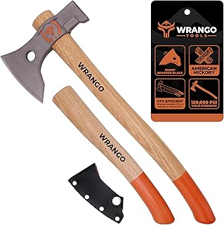 Wrango Tools - Titanium Camping Axe - 18" & 11.5" Wood Hickory Handles - Tomahawk Axe Hammer End - 2-Piece Slip-Fit Design - Includes Blade Sheath and 2 Handles - Survival Axe