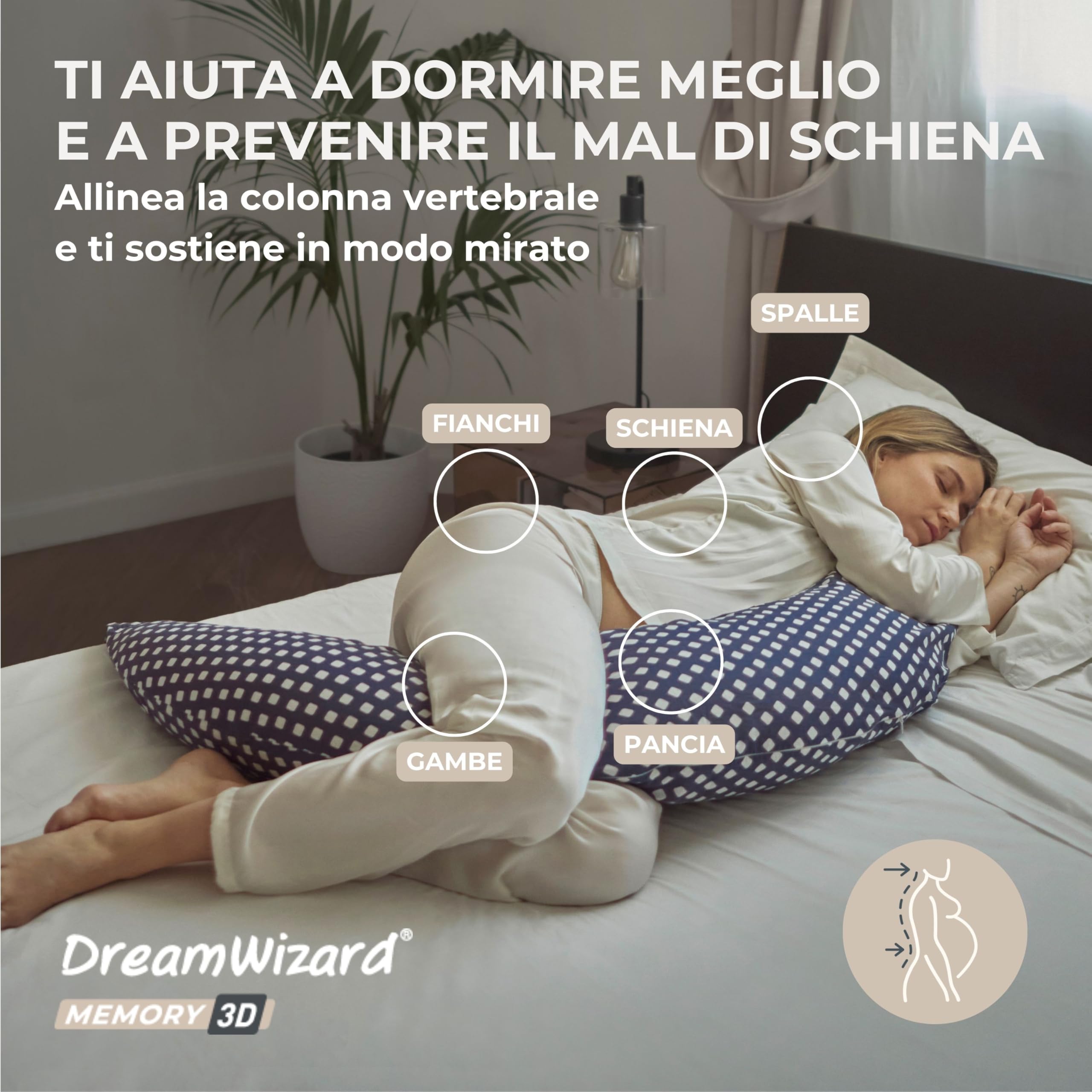 Nuvita 7200 DreamWizard Memory 3D – Cuscino Gravidanza e Allattamento Ergonomico, 3D Mesh Traspirante, Certificazione OEKO-TEX, Fodera Sfoderabile e Lavabile - Beige