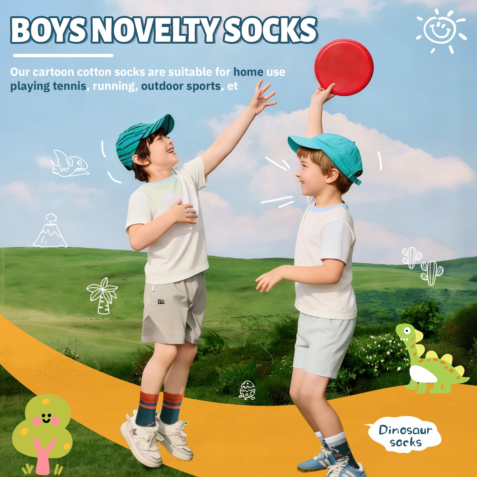 Lot de 6 paires de chaussettes en coton pour garçons - Motif animal - Doux et amusant - Tendance - Respirantes