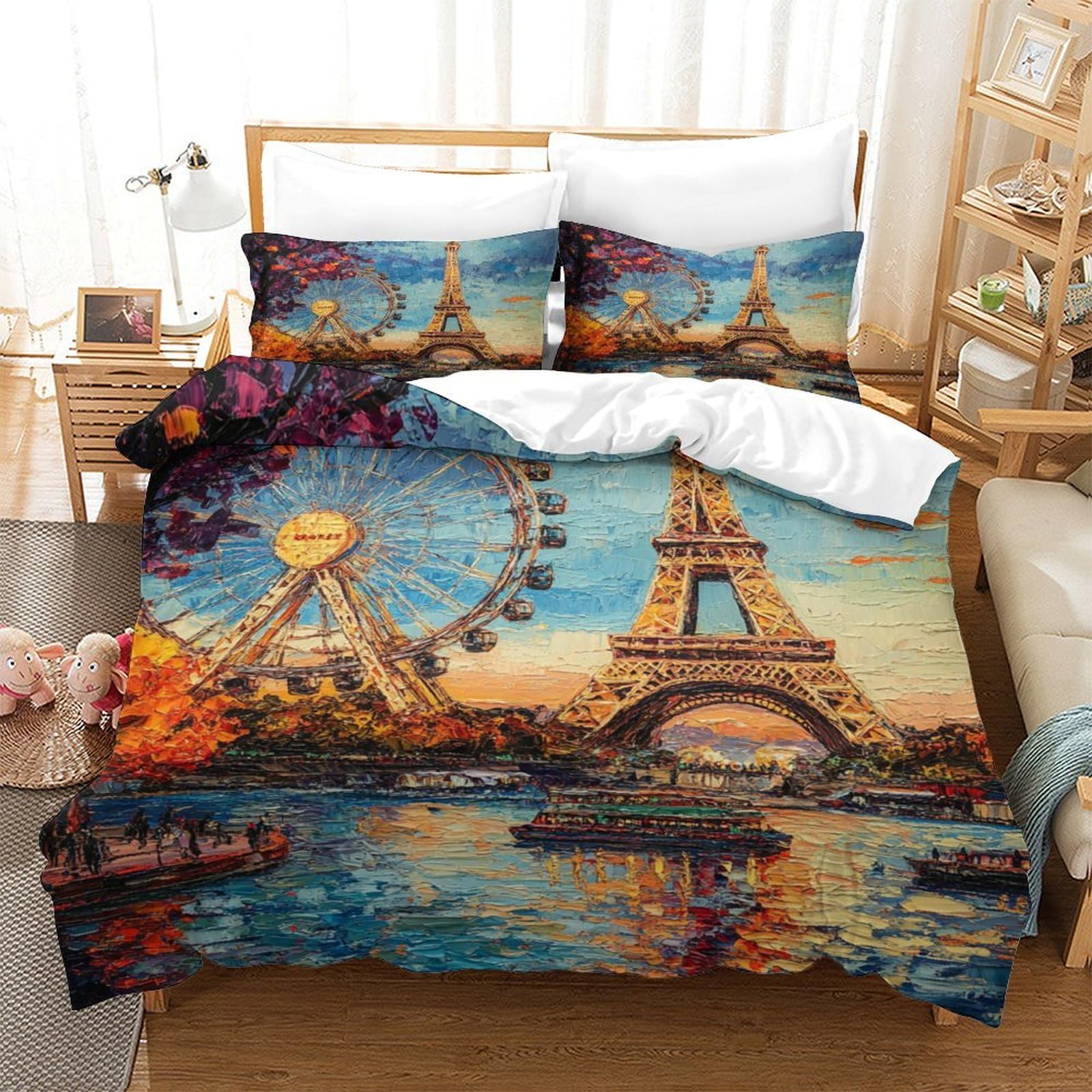 Linge de lit Tour Eiffel 3D en microfibre premium avec fermeture éclair cachée