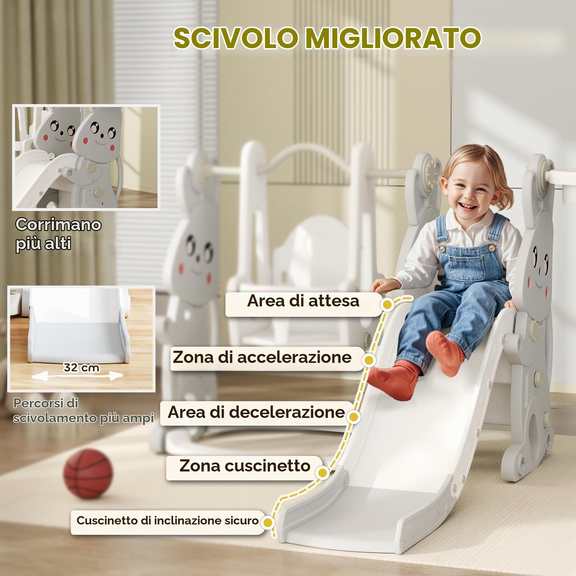 Qaba 4 in 1 scivolo e altalena per bambini, set da gioco età 1.5-4 Grigio