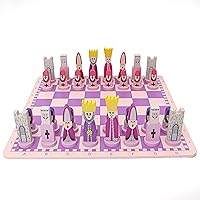 Vista 1 de Pink Chess Set Wooden with Board Educational Adults, Cartoon Board Game Cute