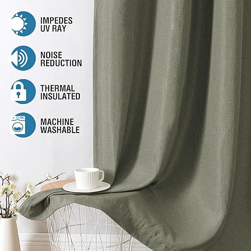 Miniatura 163 de H.VERSAILTEX Cortinas opacas de lino de 96 pulgadas de largo con aislamiento térmico para oscurecer la habitación, cortinas de lino con textura