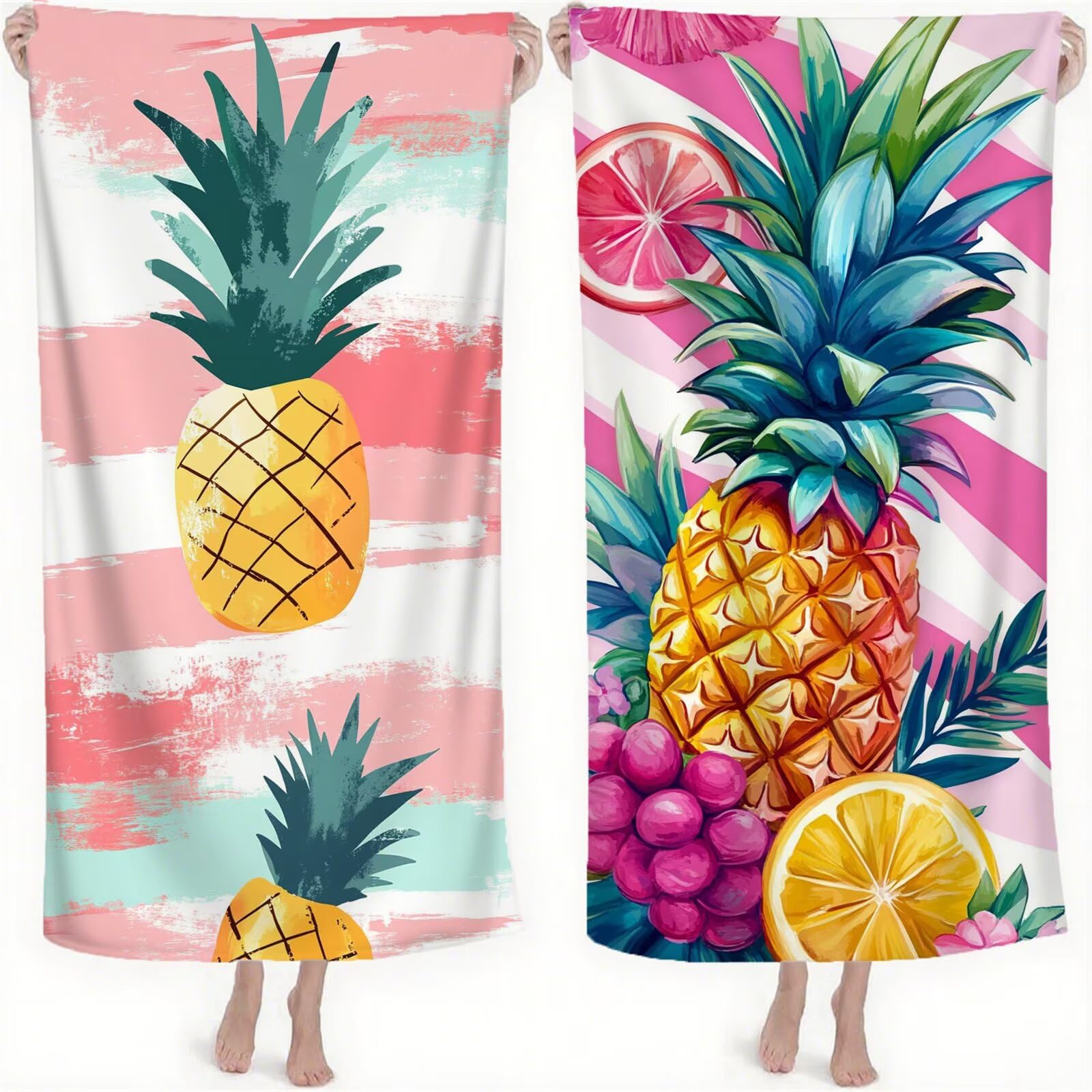 Serviette de Plage XXL 220x100 cm Anti Sable et Séchage Rapide Microfibre Drap de Plage Serviette de Bain Grande Taille Drap de Bain pour Homme Femme Voyages Natation Camping Pique Nique Ananas S-747