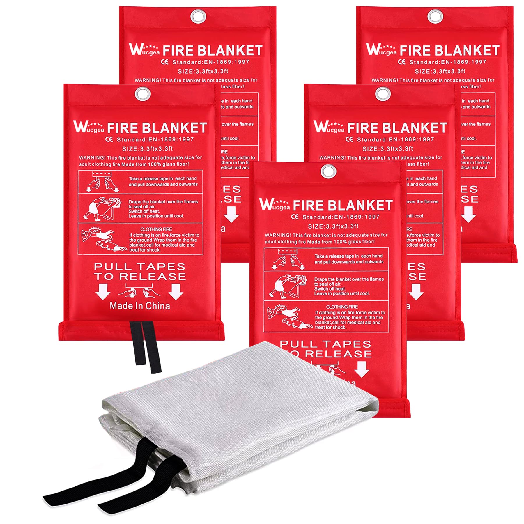 Emergency Fire Blanket for Kitchen - Safety Fiberglass Fire Blankets Suppression Flame Retardant for Home Survival School Fireplace Grill Car Office Garage Welding Warehouse 3.3ft x 3.3ft