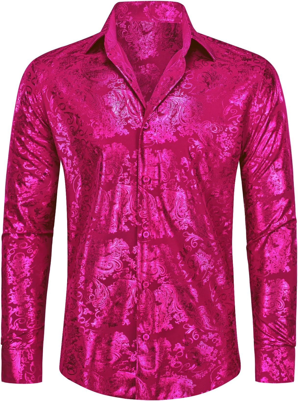 Barry.Wang Mens Dress Shirts Shiny Satin Luxury Paisley Gold Jacquard Slik Long Sleeved Shirt Fashion Wedding Party Prom