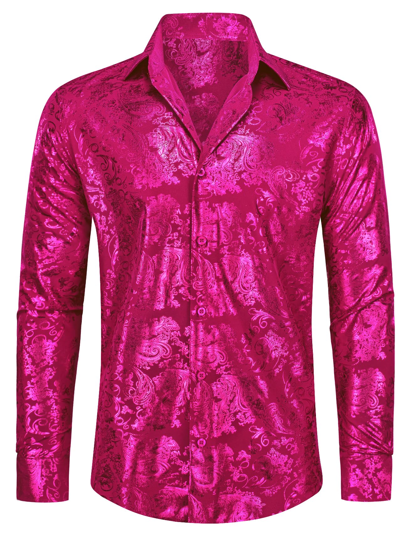 Barry.Wang Mens Dress Shirts Shiny Satin Luxury Paisley Gold Jacquard Slik Long Sleeved Shirt Fashion Wedding Party Prom