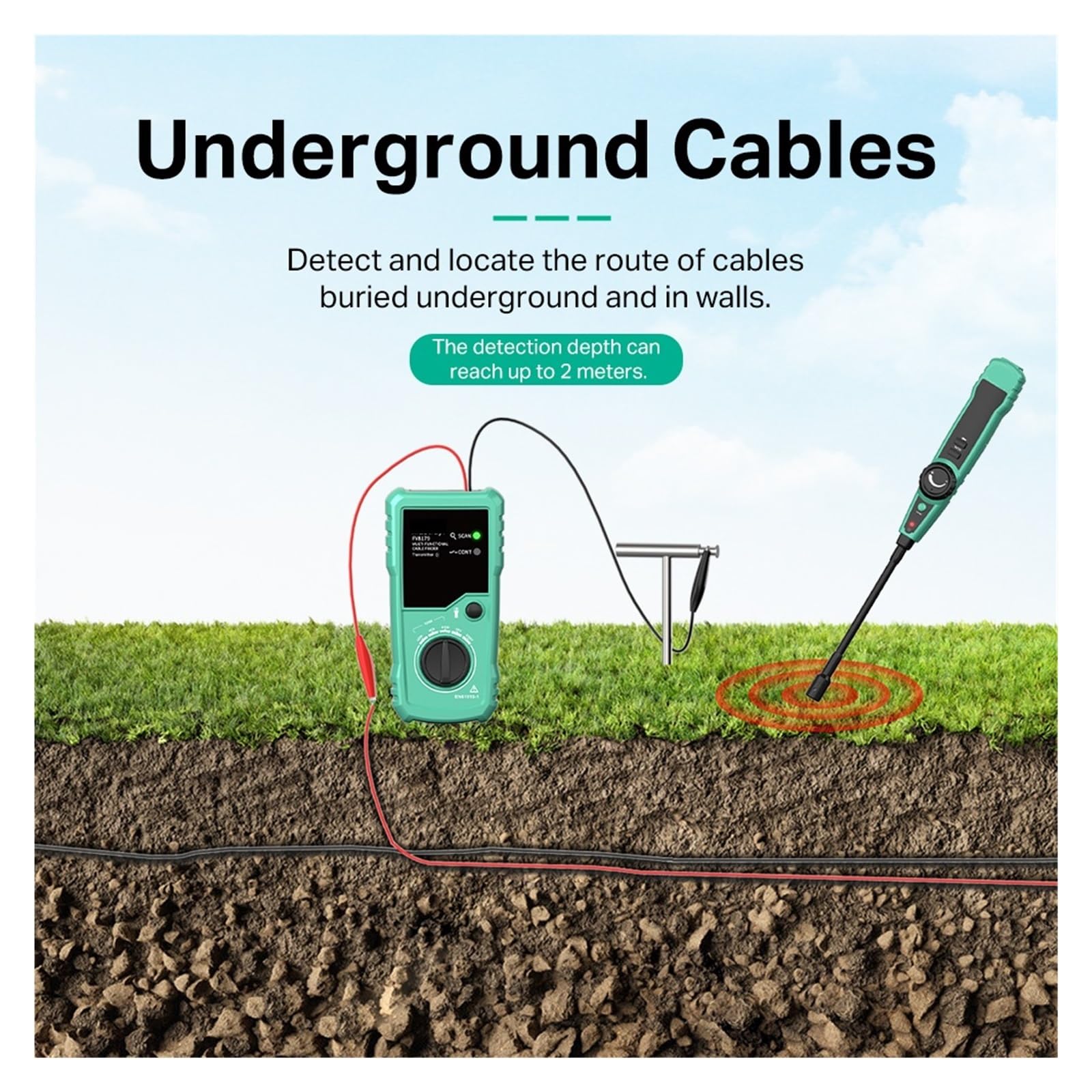 Rastreador de Cables, Detector profesional de cables subterráneos, cable red, telefónico, localizador ocultos, profundidad 2 m, alcance 3000