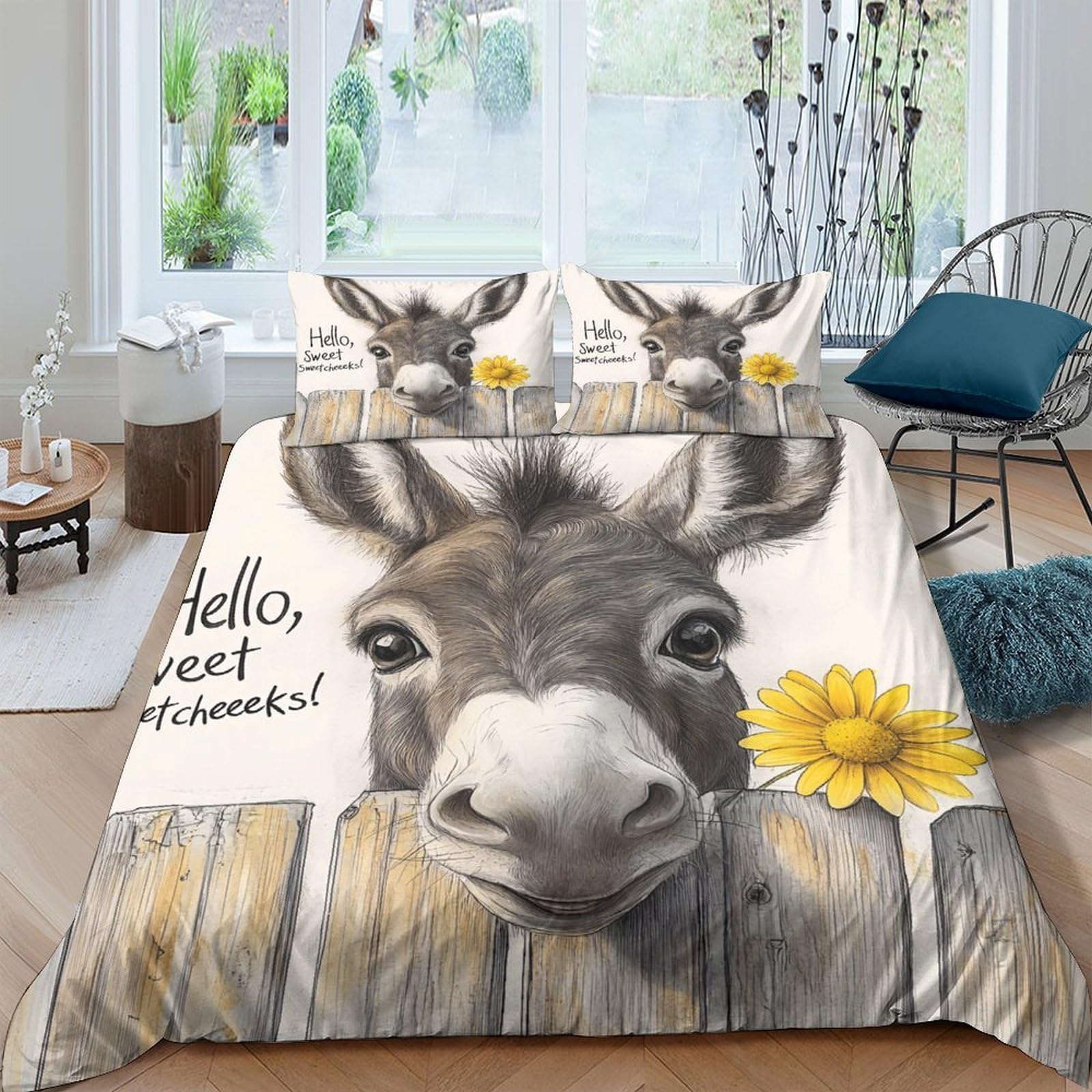 Ctjqhvkz Style-4 3D Printed Donkey Fence Fitted Sheet Microfiber Soft Yellow Flower Mattress Cover For Bedroom Home Decor Single（135X200cm）