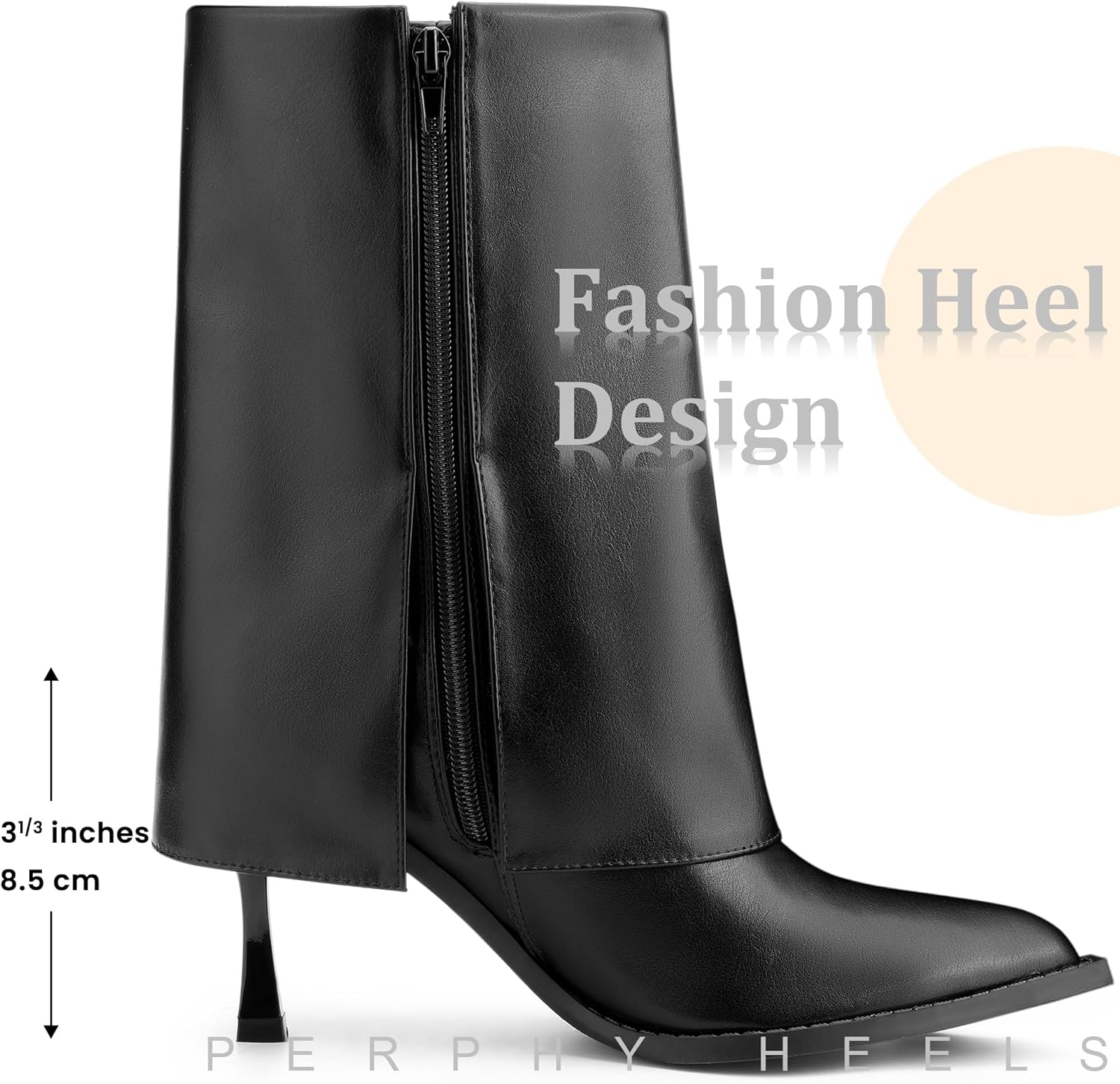 Perphy Women Fold Over Boots Pointed Toe Stiletto High Heel Mid Calf Boots