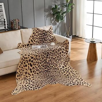 Leopard Rug,Luxury Faux Fur Leopard Print Area Rug,Animal Print Carpet Home Decor for Living Room Bedroom Large Carpet Non-Slip Brown Leopard-4.8 * 6.8FT57 * 80inch
