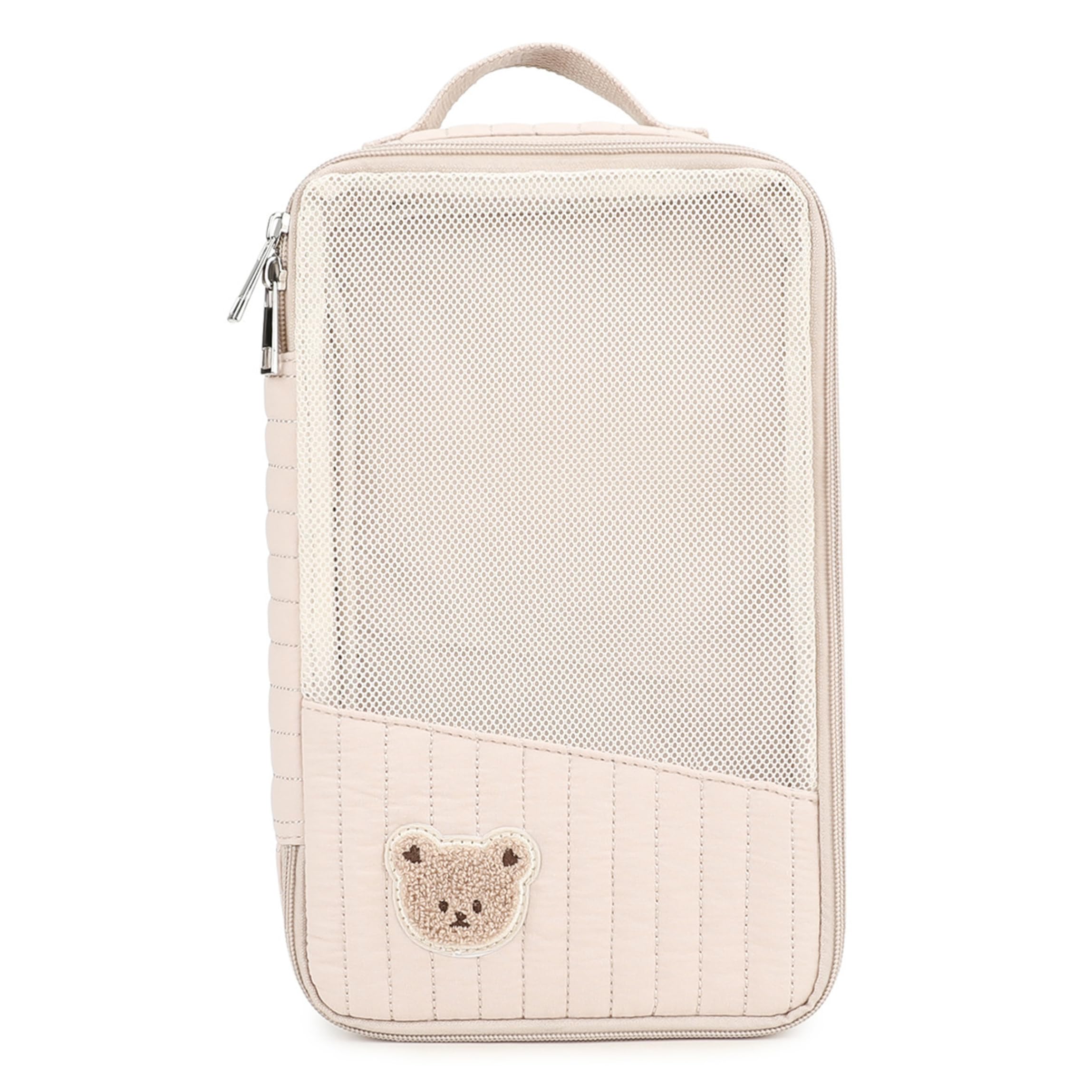 Uanqfegy Diaper Bag Organizers, Diaper Bag Organizer Pouch, Cartoon Bear Quilted Mesh Storage, Cube for Travel, Baby Essentials & Toiletries Organization (Khaki Bear)