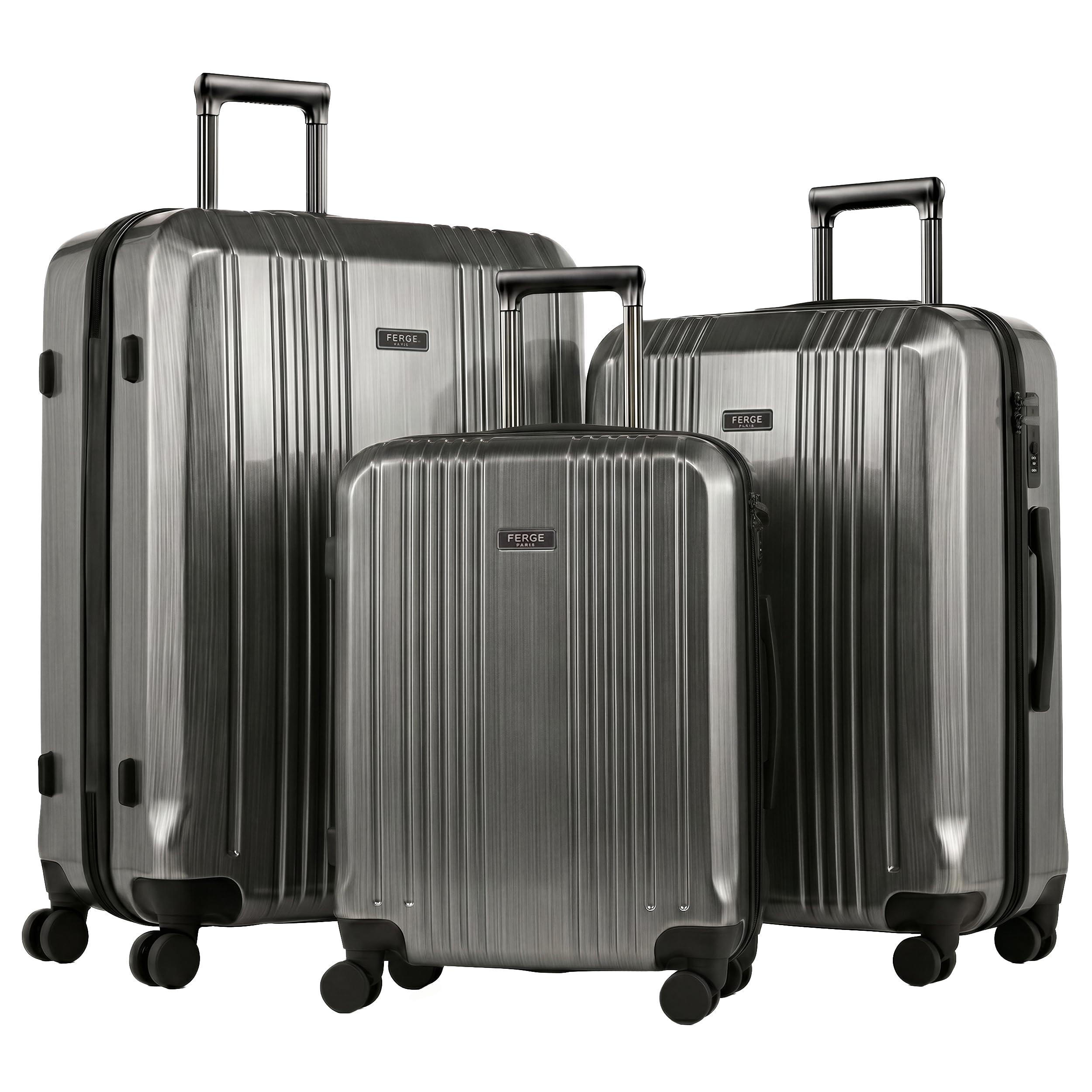 FERGÉ Set 3 valises Rigide léger Serrure TSA Cannes | Lot de 3 - Trolley Voyage | Ensemble de Bagages Gris