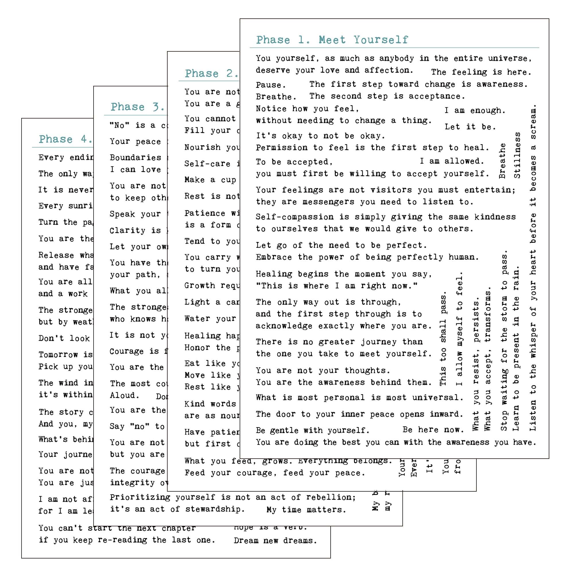 Esland The Self-Care Journey Stickers Kit - Vintage Typewriter Style Journal Stickers for Women, Mental Wellness & Mindfulness - 4-Page A5 Set for Anxiety Relief, Self-Love, Water Bottle, Planner