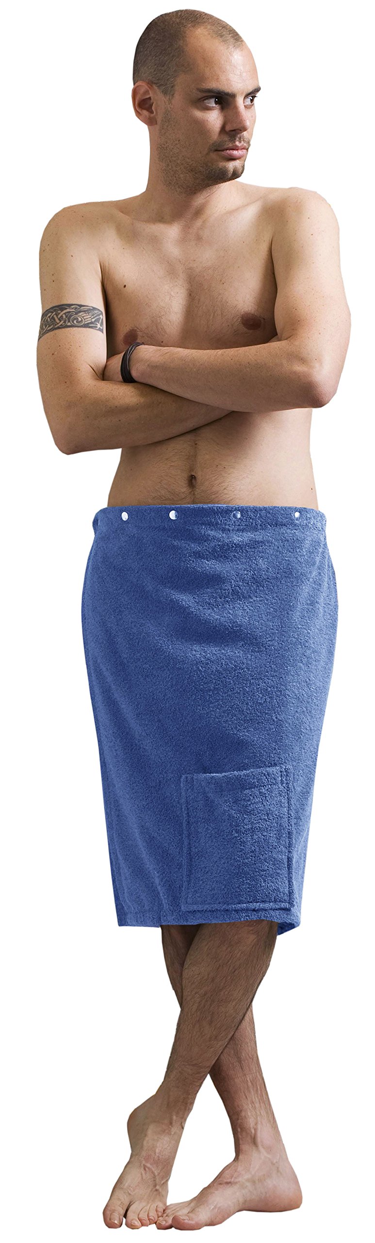 Lashuma Framsohn Saunatuch Fun Saunakilt für die Herren, Farbe Azur Blau, Bestickt mit Ihrem Wunsch Monogramm Dunkel Blau