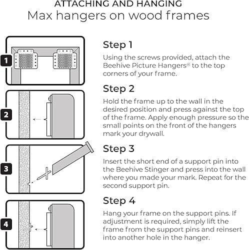 Miniatura 8 de Beehive Picture Hangers Kit completo de 38 piezas para colgar cuadros, ajusta marcos en cualquier dirección, resistente, para montar marcos de