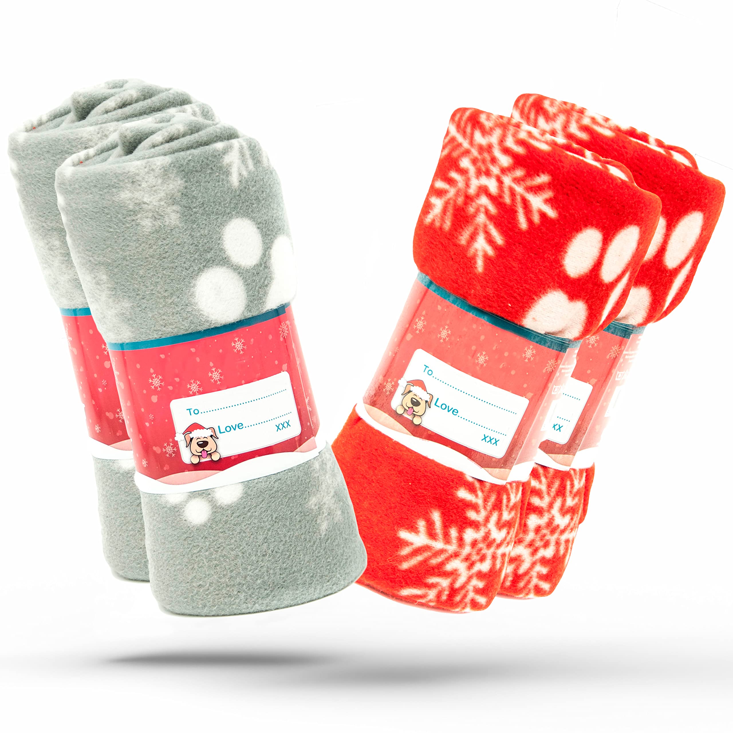 Petopedia 4x Soft Warm – Christmas Dog Blankets with Snowflake & Paw Prints – Washable Pet Blanket for Cats & Dogs – Puppy, Kitten Bed Throws, Travel (100cm X 120cm, RED and GREY (Pack of 4))