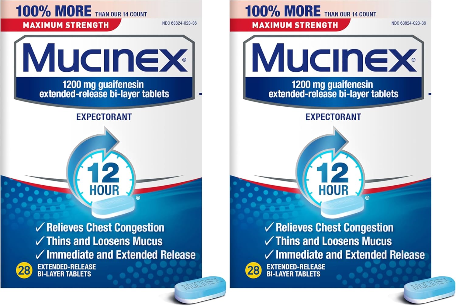 Mucinex Maximum Strength 12 Hour Chest Congestion Expectorant Tablets, 1200 mg