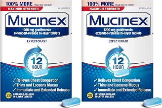 Mucinex Maximum Strength 12 Hour Chest Congestion Expectorant Relief Tablets, 1200 mg, 28 Count (Pack of 2)