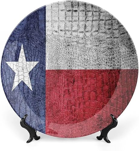 XISUNYA Plato decorativo de 10 pulgadas, plato de cena de decoración occidental, bandera del estado de Texas, emblema patriótico, de cerámica,