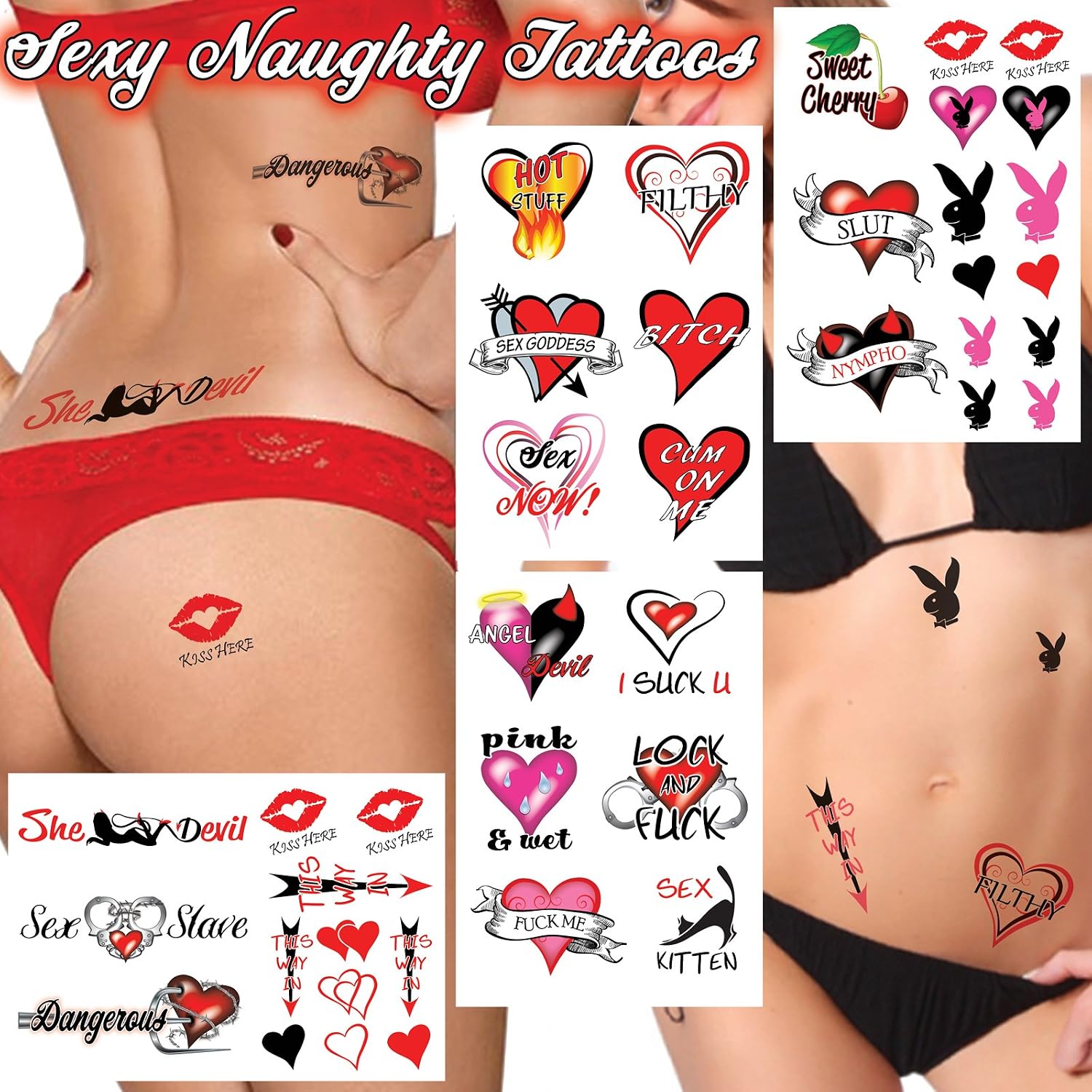 40+ Sexy Naughty Temporary Tattoos for Women Ladies- Adult Fun for Lower Back Legs Arms Butt Stomach, Multiple Colors - Image 3