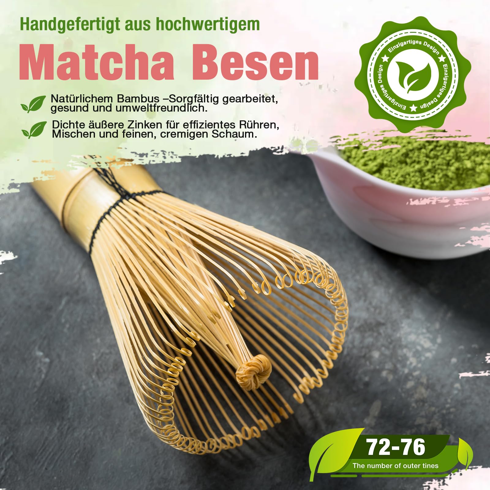 POFIBO Matcha Set - 7-teiliges Matcha Tee Set mit Matcha Besen, Matcha Schale, Sieb, Besenhalter & Zubehör - Matcha-Set für Einsteiger, Beste Geschenk für Matcha-Liebhaber