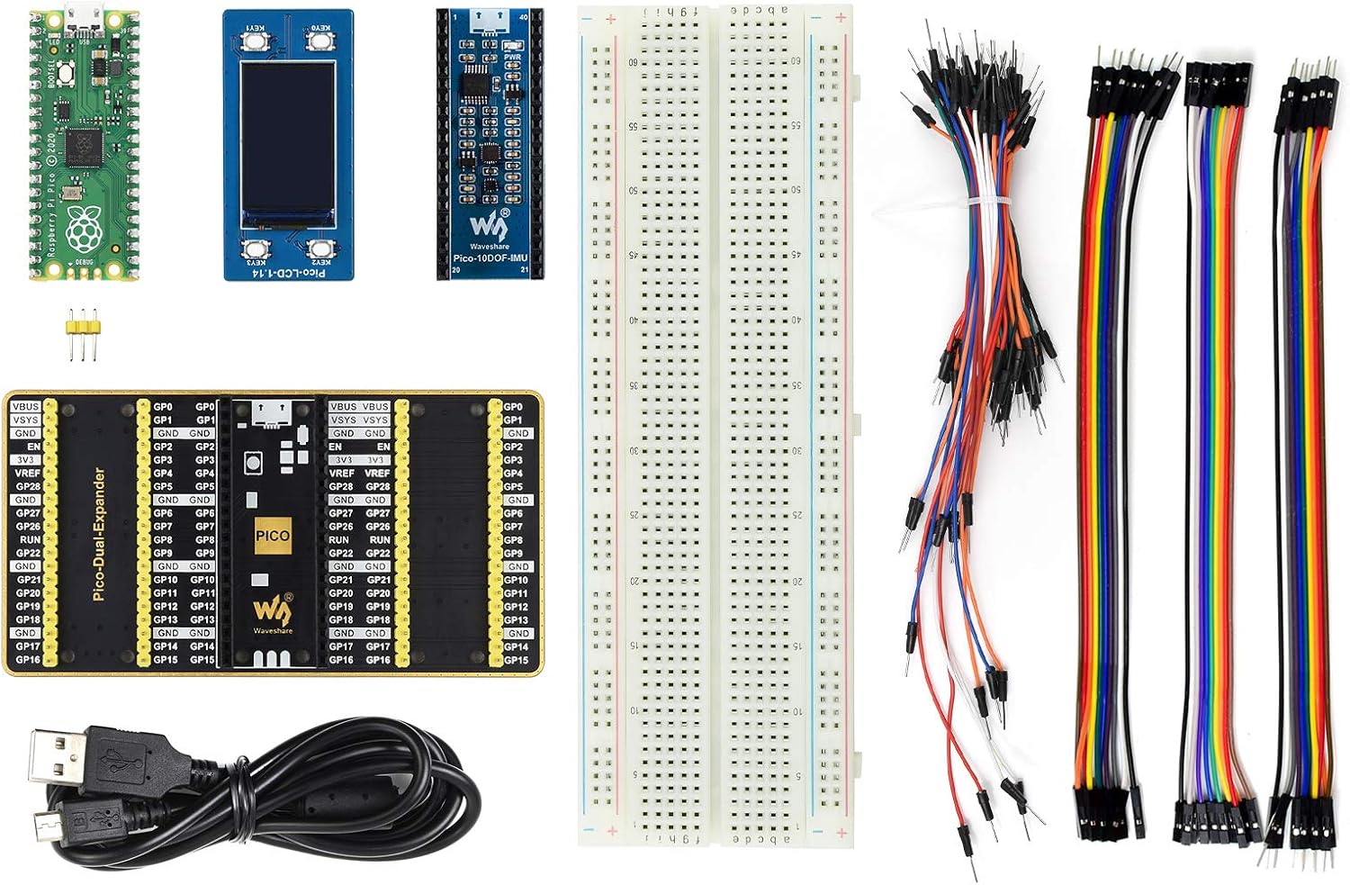 Raspberry Pi Pico Evaluation Kit (Type B) RPi Pico with Pre-Soldered Header+1.14 inch LCD Display+10-DOF IMU Sensor+GPIO Expander+Dual GPIO Expander