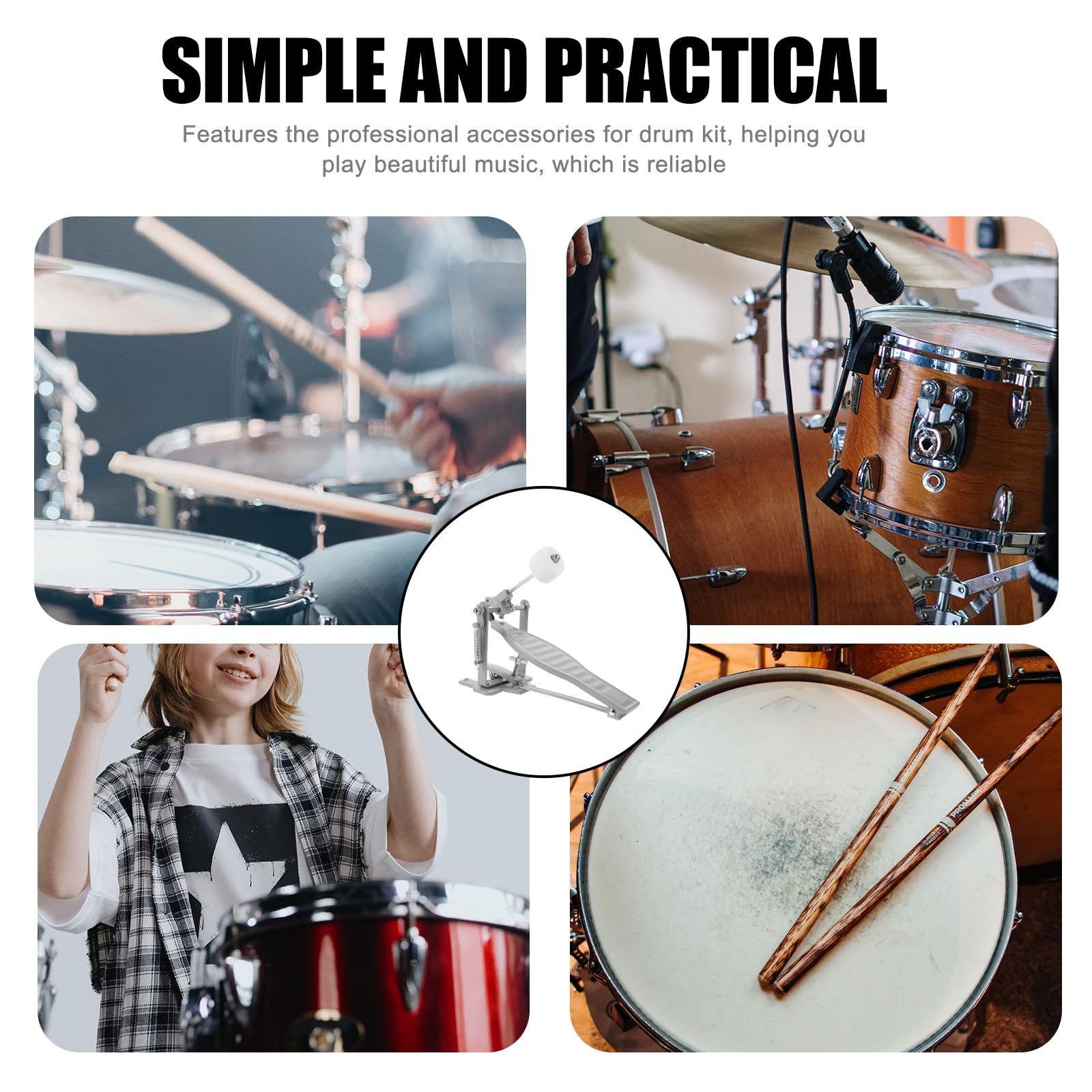 Zerodeko Pedal de Bombo para Batería de Percusión, Accesorio de Repuesto Plateado, Pieza Única Resistente para Kit de Batería, Adecuado para Mantenimiento y Uso Prolongado
