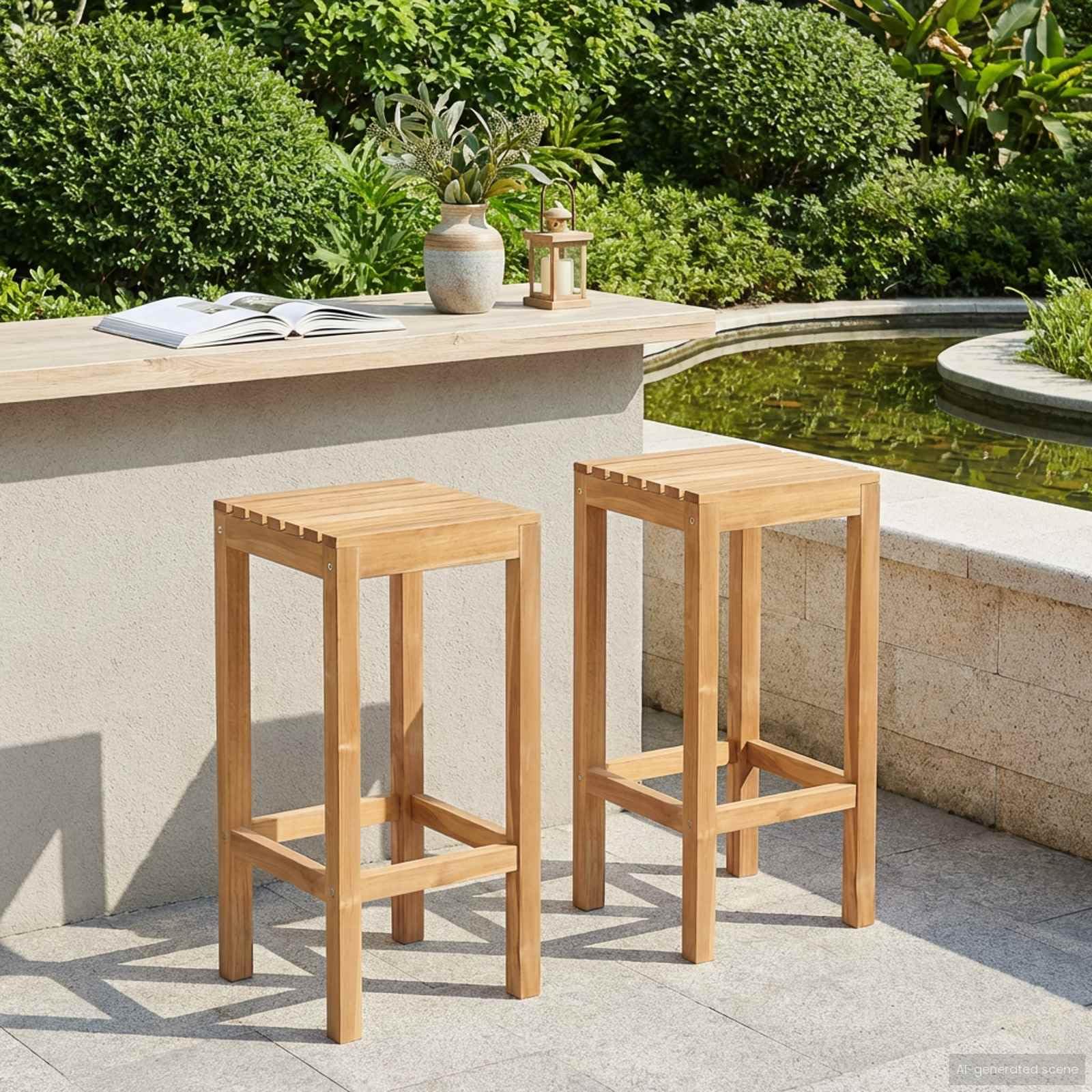 Tabouret de bar en teck massif authentique, mobilier de prestige résistant aux intempéries