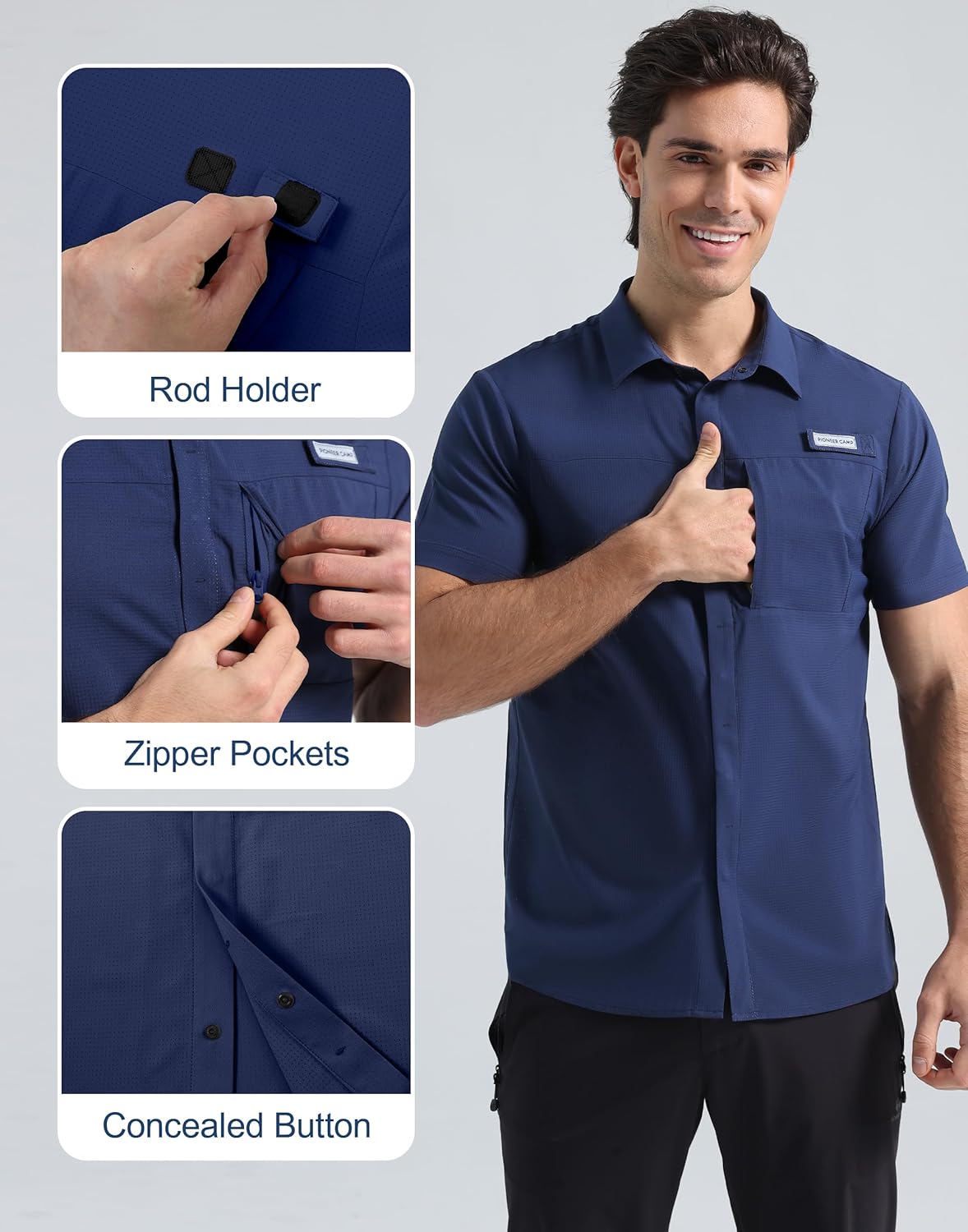 Pioneer Camp Men Fishing Shirts with Zipper Pocket UPF 50+ Lightweight Casual Short Sleeve Button Down Shirts for Men Hiking - Image 5