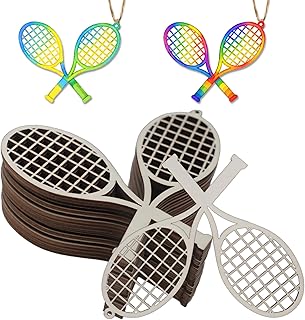 30 Pack Unfinished Tennis Racket Wooden Cutouts 4.3 Inch Tennis Racket Shaped Blank Wood Slices for DIY Crafts Tennis Hanging Ornaments Home Party Decor (Crossed Tennis Rackets)
