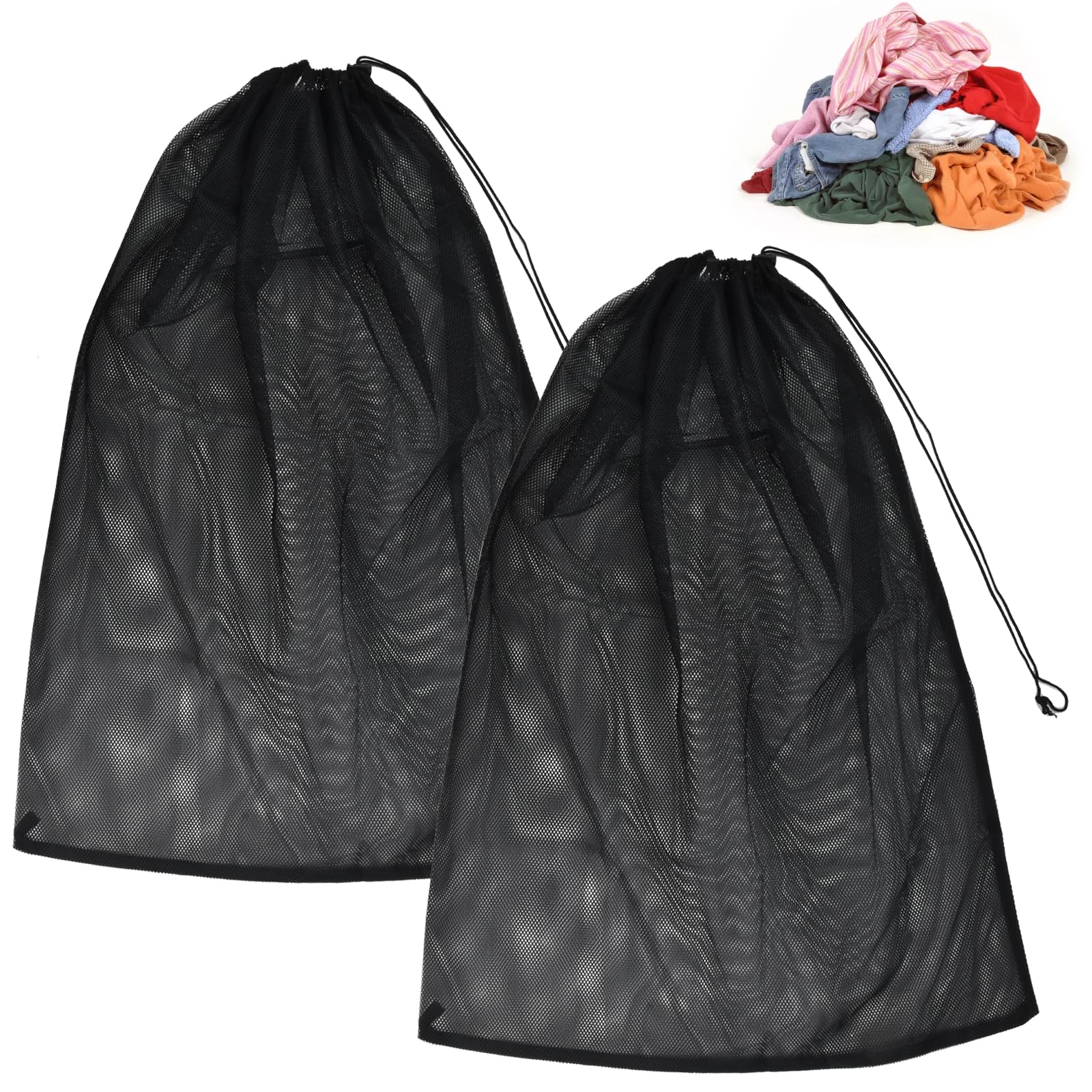 Kemay 2 Pcs Mesh Laundry Bags with Drawstring, Extra Large Washing Net Bags for Washing Machine, Durable Reusable Laundry Bag for Delicates, Bedding, Toys, Travel Storage (70x90cm, Black)