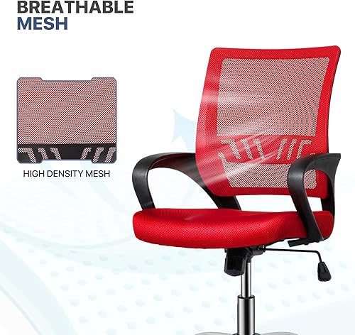 Miniatura 95 de MoNiBloom Silla de oficina de malla para el hogar, silla giratoria ergonómica con respaldo medio con asiento acolchado y reposabrazos, capacidad de