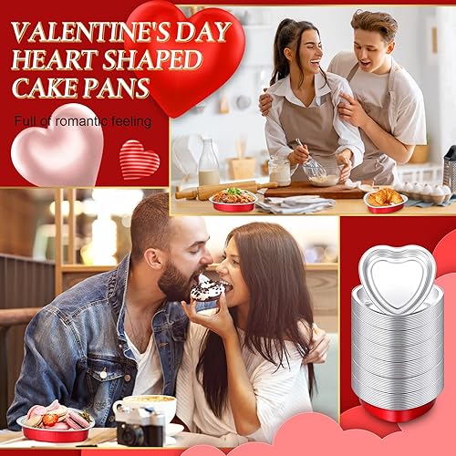 Miniatura 5 de Yinkin Juego de 50 moldes de 9 onzas con forma de corazón para el Día de la Madre de 5.4 pulgadas, moldes de papel de aluminio para cupcakes con
