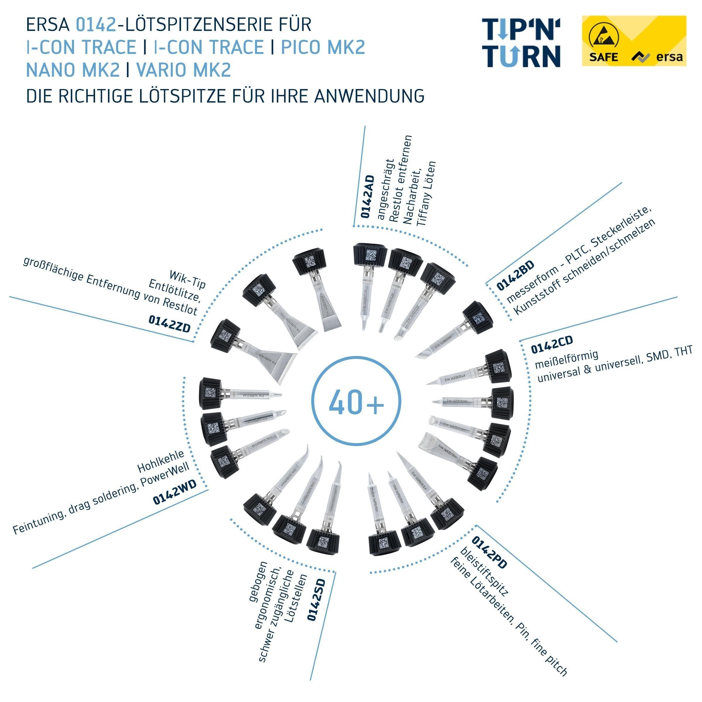 ERSA i-CON1 MK2 digitale 1-Kanal Industrie-Lötstation 50–450 °C mit 150 W i-TOOL MK2 Tip’n’Turn – antistatischer Spitzenwechsel – Profi-Set mit 6-teiligem Zubehör