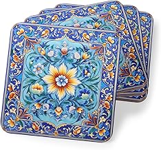 أربع قطع من قواعد الأكواب المطاطية بتصاميم رمضانية فارسية عتيقة بنمط زهور – أنيقة، مقاومة للحرارة ومضادة للماء، مناسبة لأكواب الشاي ومجات القهوة والكاسات، موديل-170