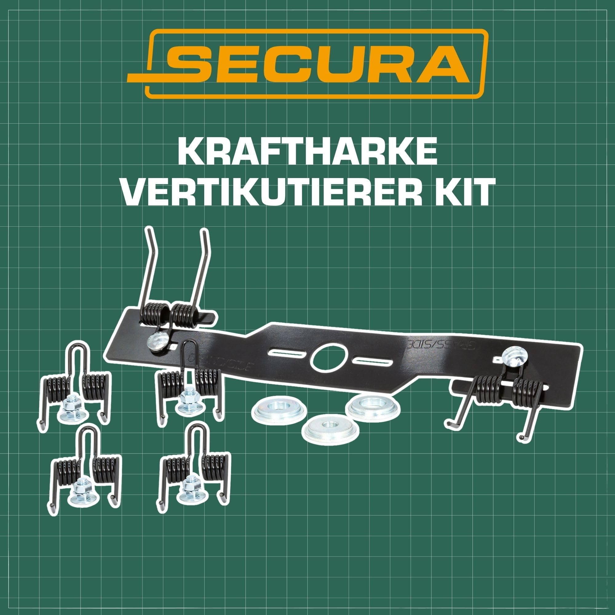 SECURA Vertikutierer Kit - Messer Kraftharke für Benzin Rasenmäher ab 41cm Mähbreite runde Messeraufnahme