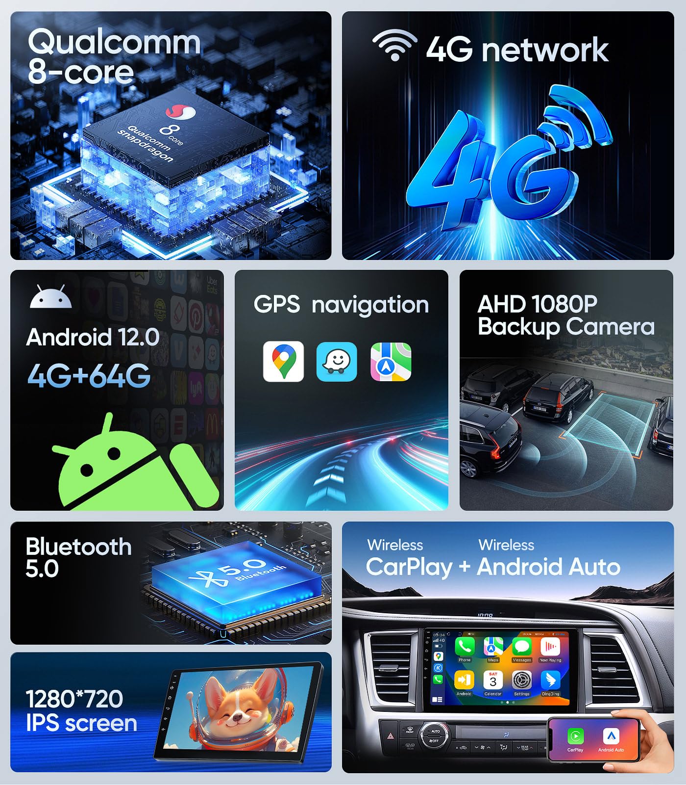 10 Inch Car Stereo Radio Replacement for Toyota Highlander 2009-2014,Android 13 Head Unit with 1080P Backup Camera,Apple CarPlay,Android Auto,GPS Navigation,WiFi,Bluetooth,DSP,FM,SWC (4G+64G)