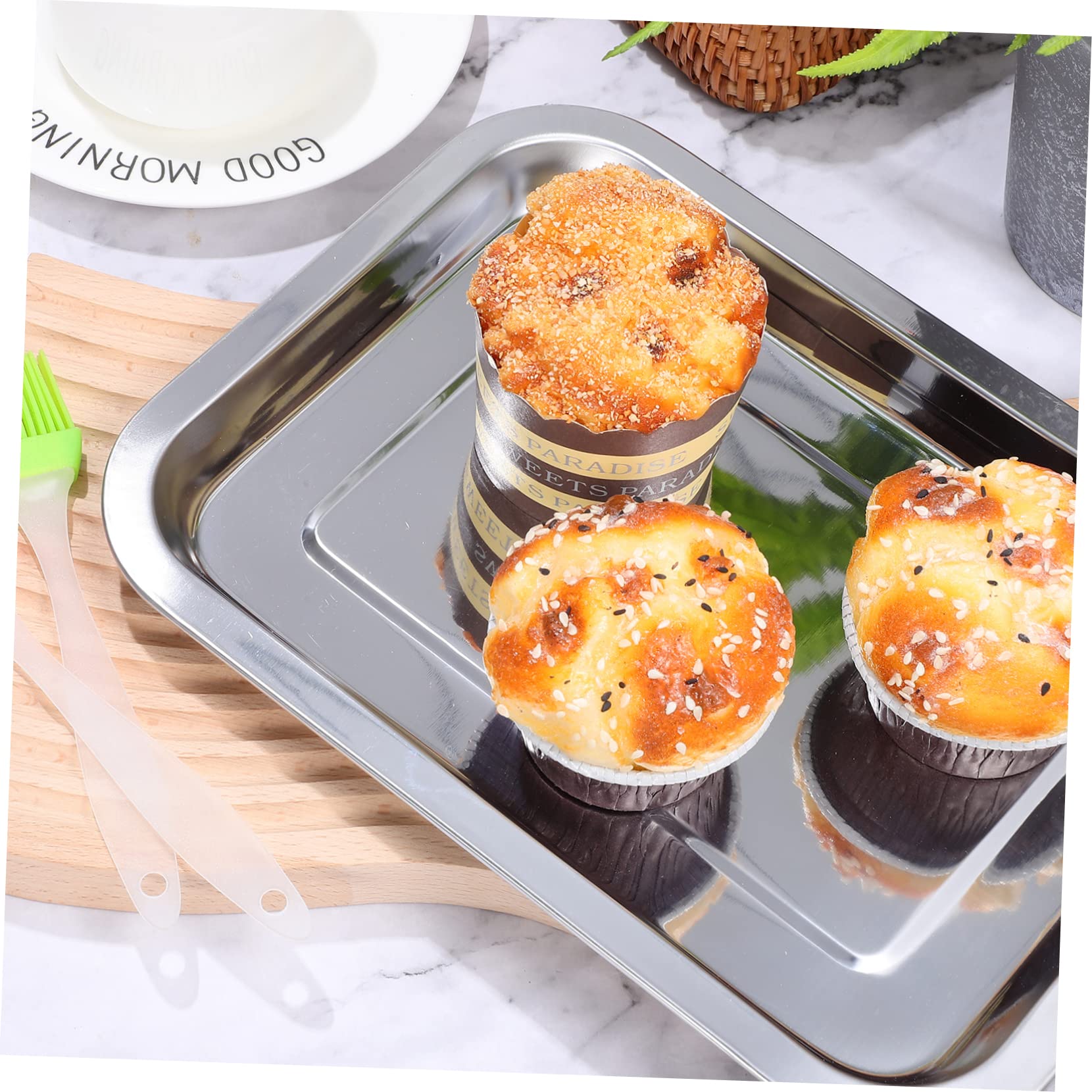 10 Stück Silberne Backbleche aus 201 Edelstahl Antihaftbeschichtet und Wiederverwendbar 0,6mm für Backofen Grill und Picknick