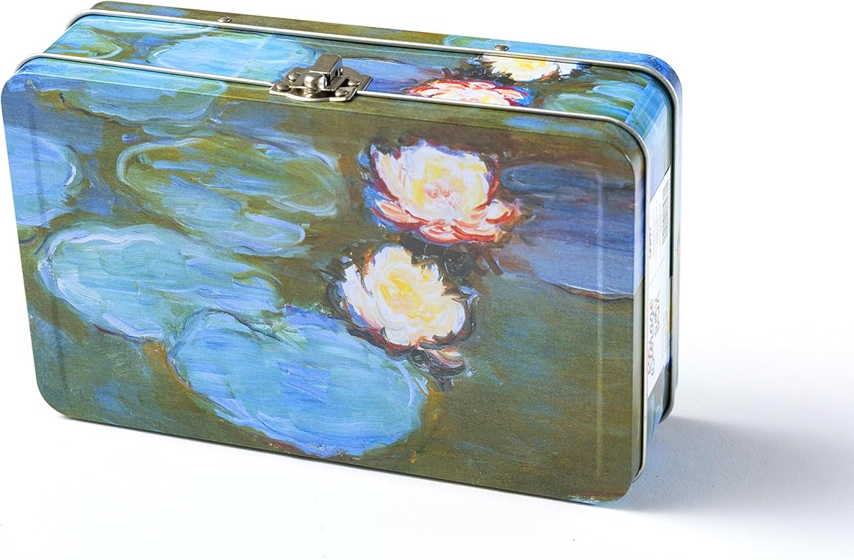 DAHO Metal Storage Box with Hinge for Office, School, Home, Makeup, Arts & Crafts and Accessories (Water Lilies)