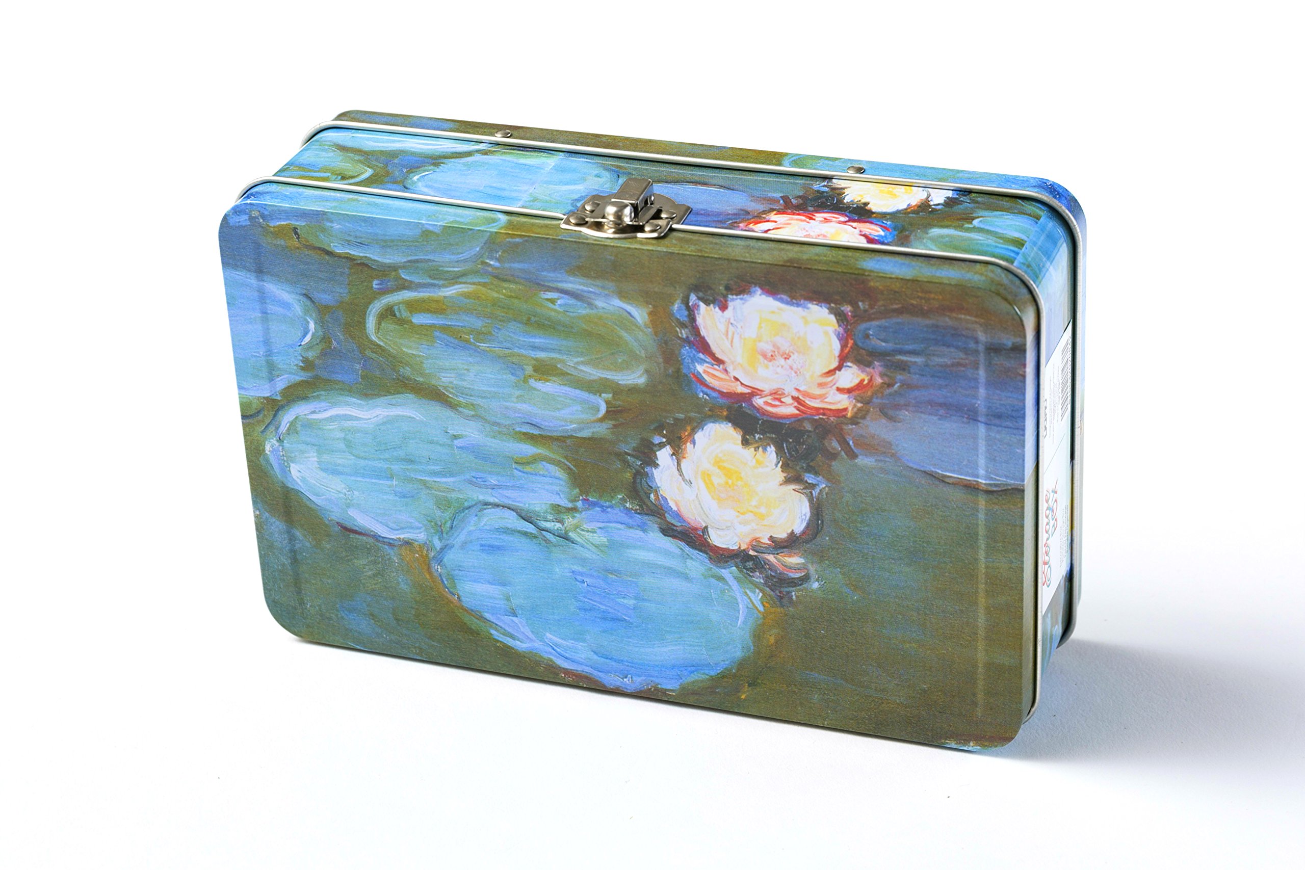 DAHO Metal Storage Box with Hinge for Office, School, Home, Makeup, Arts &amp; Crafts and Accessories (Water Lilies)