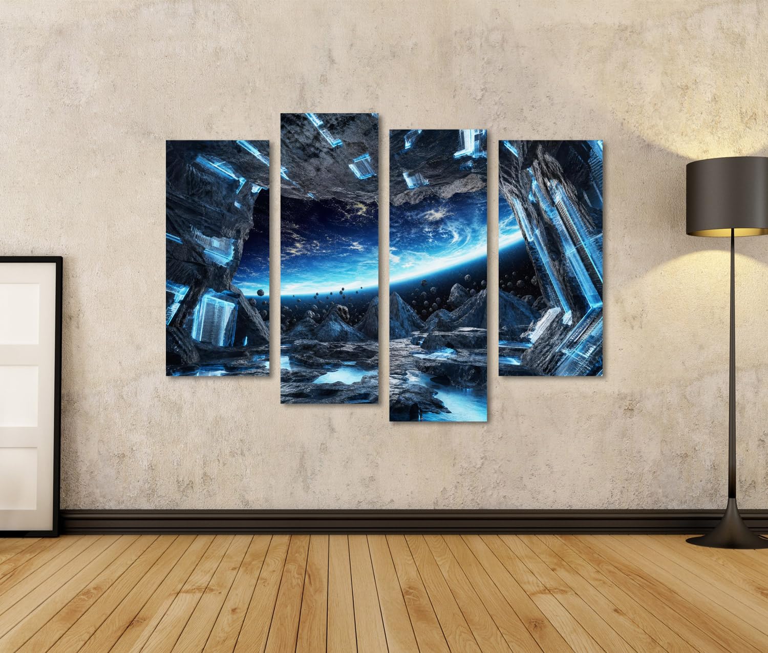 islandburner Quadro su tela, paesaggio spaziale futuristico, da parete, per soggiorno, perfetto per gli appassionati di fantascienza, 4 pezzi