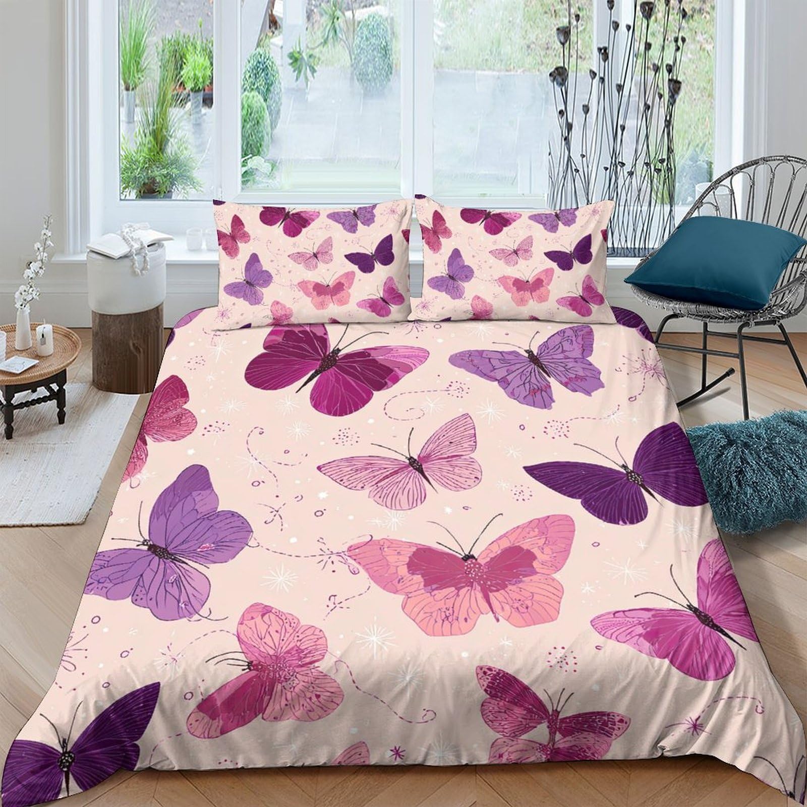 Ctjqhvkz Style-9 3D Printed Purple Butterfly Fitted Sheet Microfiber Soft Mattress Cover Pink Butterfly Bed Sheet For Bedroom Decor Single（135X200cm）