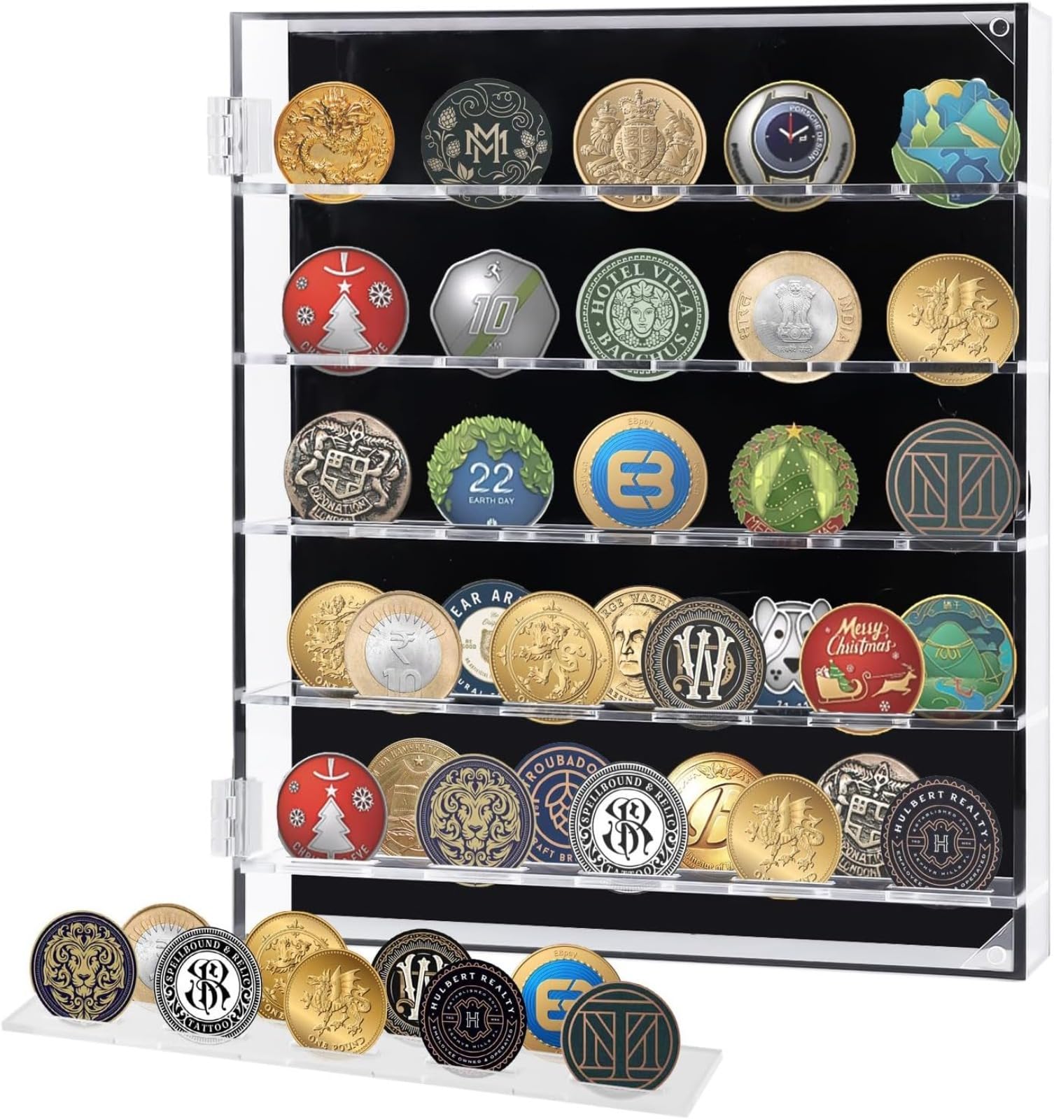 Amazon.co.jp: 5列硬貨ショーケース、チャレンジコインディスプレイケース、アクリル硬貨スタンドショーケース、ロック可能キャビネットは最大45枚の硬貨を収容でき、メダル壁掛け式陰影ボックス  : ホビー コイン各種 5ケース
