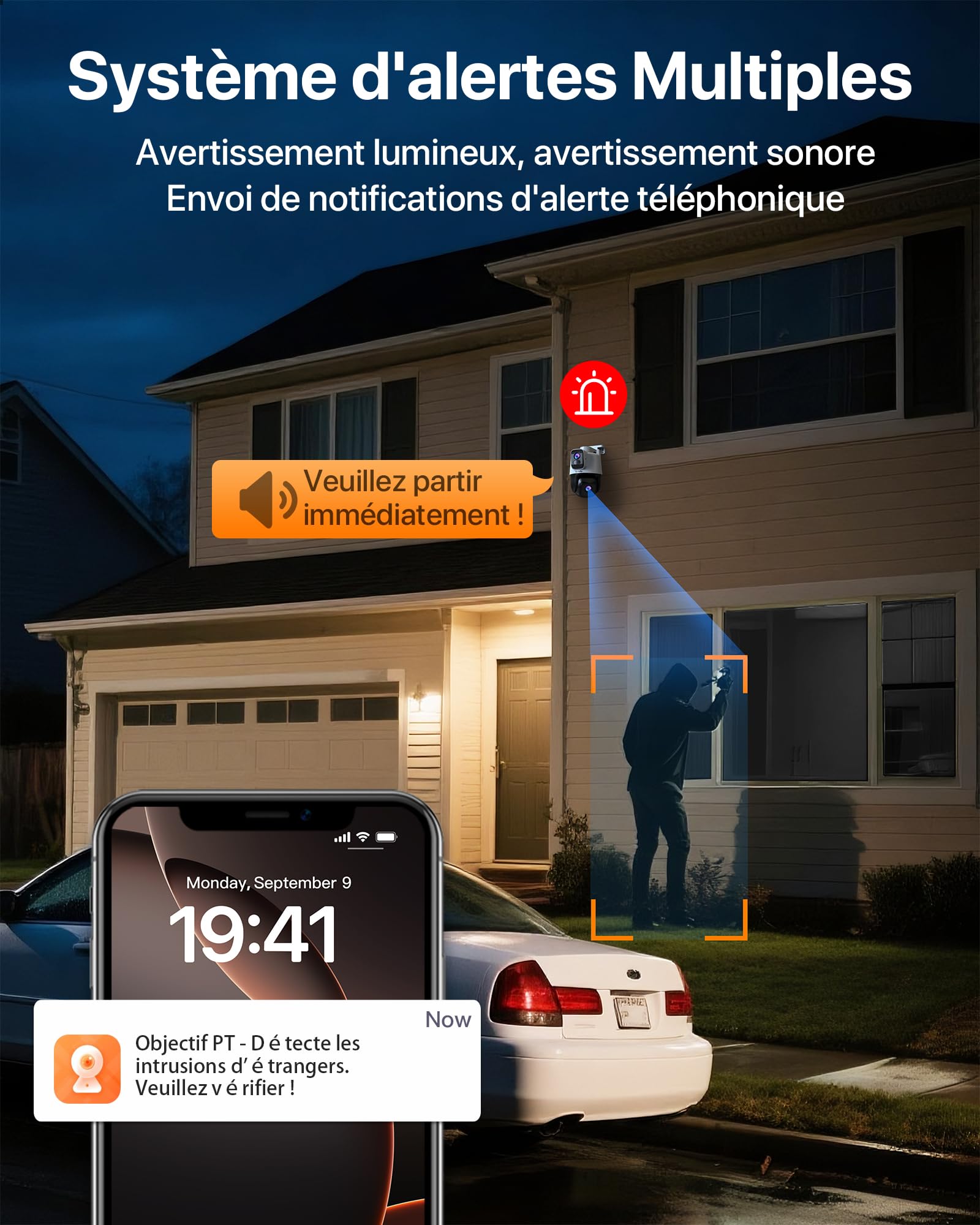 Tenda CH9 Caméra Surveillance WiFi Extérieure Double Objectif 2K+2K, Wi-FI 6 PTZ 360°, Mode Patrouille, Vision Nocturne Couleur, Alarme Sonore/Lumineuse, Détection Humaine/Véhicule, IP65