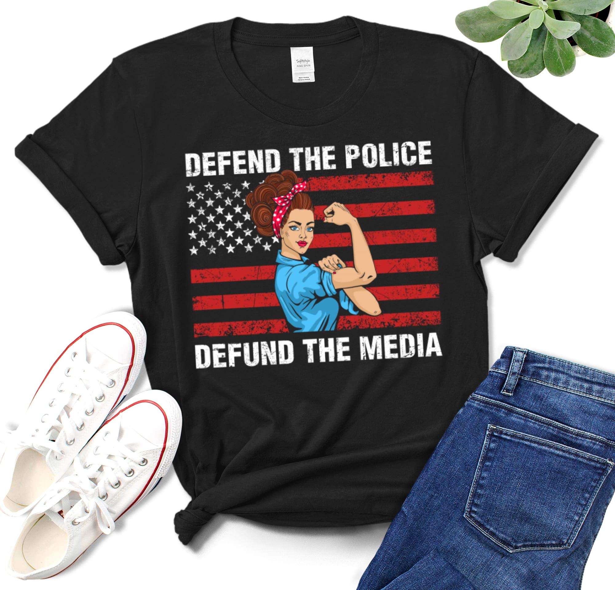 Defend The Police Defund The Media Shirt American Flag Fake News Political 2020 Women Pride