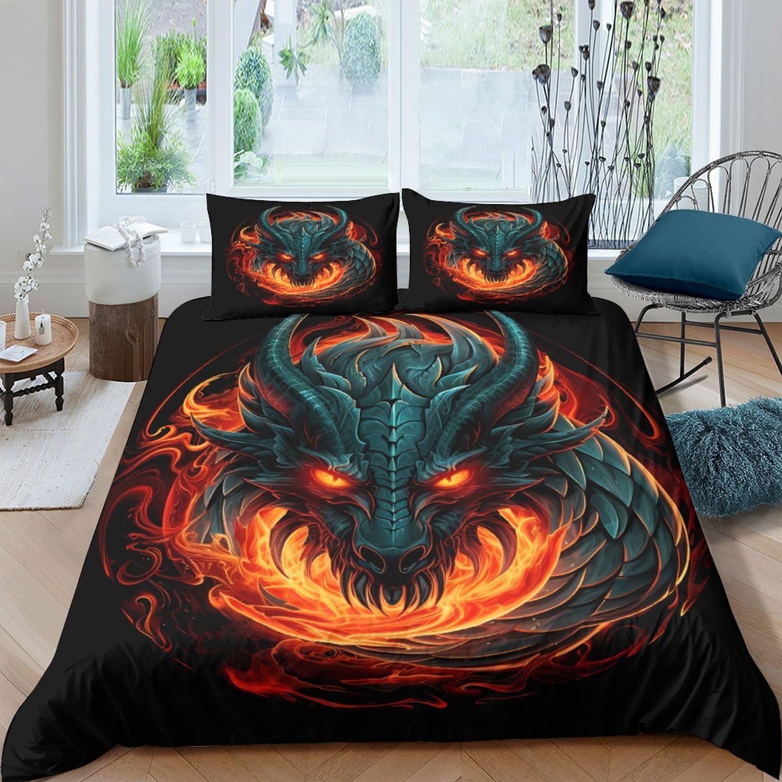 Ctjqhvkz Style-8 3D Printed Fiery Dragon Fitted Sheet Microfiber Soft Breathable Dark Armor Mattress Cover For Bedroom Dorm Decor Single（135X200cm）