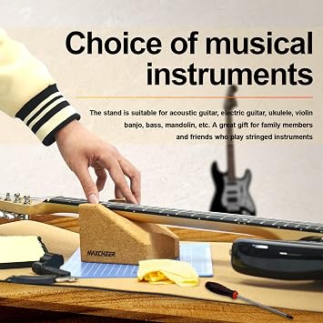 MAXCHEER Guitar Neck Rest, Brown Cork Guitar Neck Cradle Support Pillow, Suitable for Acoustic, Electric Guitars, Ukuleles, Violins, Banjos, Bass, Mandolin